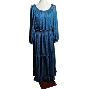 Taylor, Jewel Tone, Teal, Scoop Neck, Long Sleeve, Maxi, Long Dress, Size 16